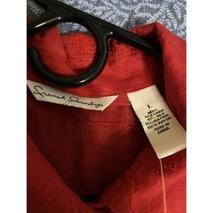 French Laundry  L Red Button Down Shirt Pockets Lightweight Floral Linen/Silk